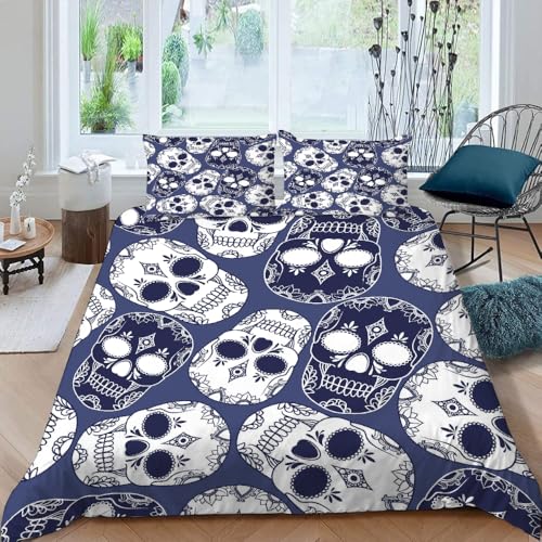 MOXINO 3D Schädel Bettwäsche 135x200 cm 4teilig Boho Bettwäsche für Kinder Leicht Mikrofaser Bettbezug Sommer Weiche Bettbezüge mit 2 Kissenbezüge 50x75（Muster 136-14） von MOXINO