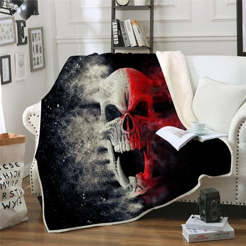 MOXINO 3D Schädel Sherpa Decke 130x150 cm Gotischer Totenkopf Kuscheldecke Flauschig Microfiber Fleecedecke Weich und Warme Wohndecke Throw Blanket Sofadecke Couchdecke Tagesdecke（Muster 18-19） von MOXINO