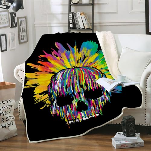 MOXINO 3D Schädel Sherpa Decke 150x200 cm Gotischer Totenkopf Kuscheldecke Flauschig Microfiber Fleecedecke Weich und Warme Wohndecke Throw Blanket Sofadecke Couchdecke Tagesdecke（Muster 4-15） von MOXINO