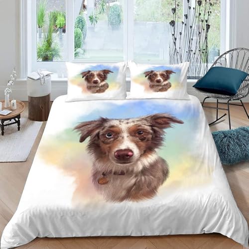 MOXINO 3D Schäferhund Bettwäsche 135x200 cm 2teilig Schäferhund Bettwäsche für Kinder Leicht Mikrofaser Bettbezug Sommer Weiche Bettbezüge mit Kissenbezüge 50x75（Muster 132-4） von MOXINO