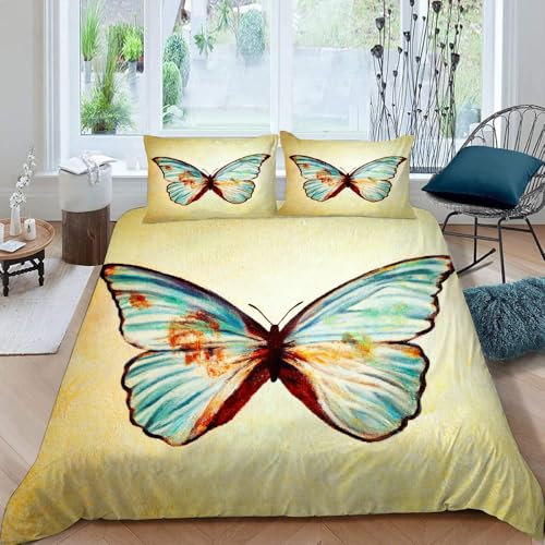MOXINO 3D Schmetterling Bettwäsche 220x240 cm 3teilig Schmetterling Bettwäsche für Erwachsene Leicht Mikrofaser Bettbezug Sommer Weiche Bettbezüge mit 2 Kissenbezüge 80x80（Muster 62-7） von MOXINO