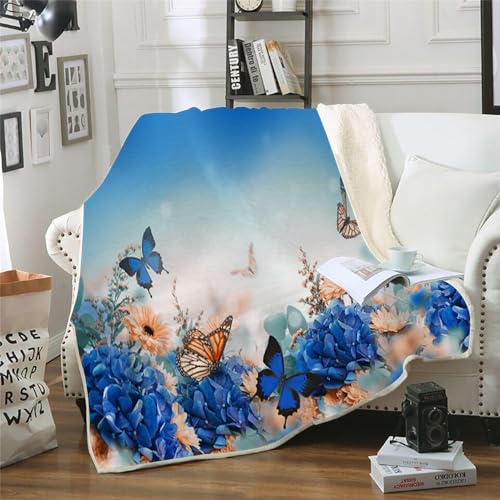 MOXINO 3D Schmetterling Sherpa Decke 130x150 cm Blumen Kuscheldecke Flauschig Microfiber Fleecedecke Weich und Warme Wohndecke Throw Blanket Sofadecke Couchdecke Tagesdecke（Muster 19-13） von MOXINO