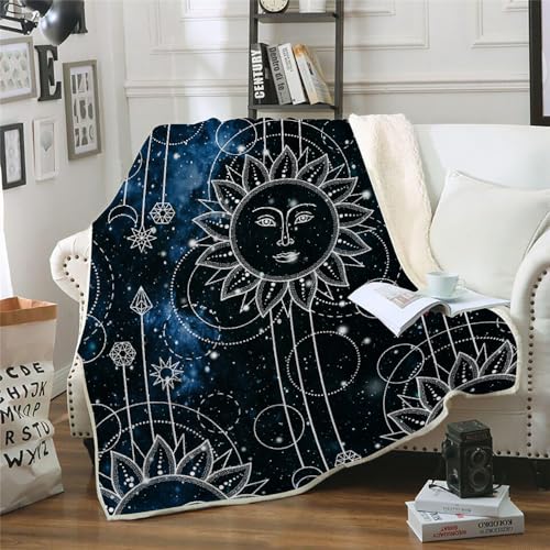 MOXINO 3D Sonne Sherpa Decke 130x150 cm Sternenhimmel Kuscheldecke Flauschig Microfiber Fleecedecke Weich und Warme Wohndecke Throw Blanket Sofadecke Couchdecke Tagesdecke（Muster 4-4） von MOXINO