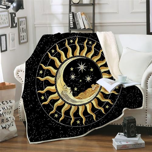 MOXINO 3D Sonne Sherpa Decke 150x200 cm Sternenhimmel Kuscheldecke Flauschig Microfiber Fleecedecke Weich und Warme Wohndecke Throw Blanket Sofadecke Couchdecke Tagesdecke（Muster 4-3） von MOXINO