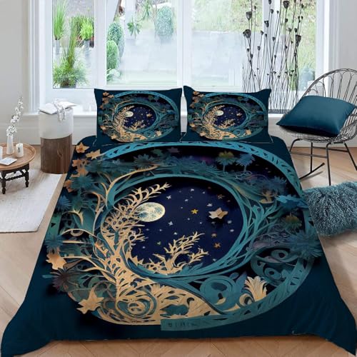 MOXINO 3D Sternenhimmel Bettwäsche 135x200 cm 4teilig Sternenhimmel Bettwäsche für Kinder Leicht Mikrofaser Bettbezug Sommer Weiche Bettbezüge mit 2 Kissenbezüge 50x75（Muster 135-18） von MOXINO