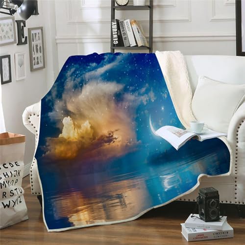 MOXINO 3D Sternenhimmel Sherpa Decke 130x150 cm Mond Kuscheldecke Flauschig Microfiber Fleecedecke Weich und Warme Wohndecke Throw Blanket Sofadecke Couchdecke Tagesdecke（Muster 7-5） von MOXINO