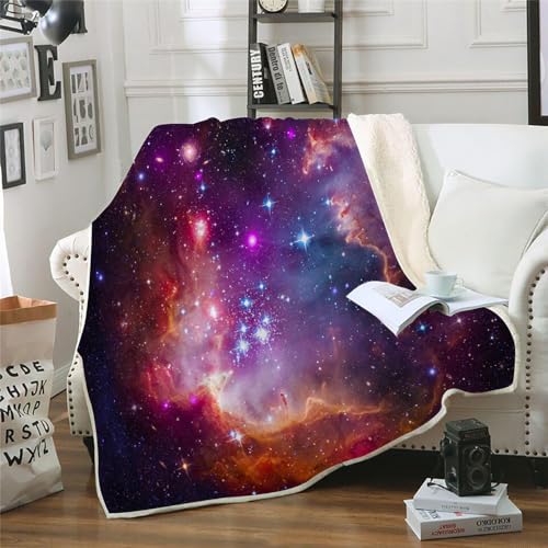 MOXINO 3D Sternenhimmel Sherpa Decke 150x200 cm Sternenhimmel Kuscheldecke Flauschig Microfiber Fleecedecke Weich und Warme Wohndecke Throw Blanket Sofadecke Couchdecke Tagesdecke（Muster 11-1） von MOXINO