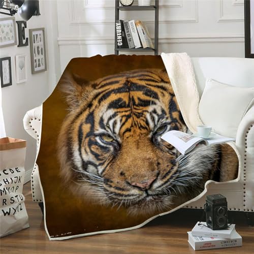 MOXINO 3D Tiger Sherpa Decke 130x150 cm Tiger Kuscheldecke Flauschig Microfiber Fleecedecke Weich und Warme Wohndecke Throw Blanket Sofadecke Couchdecke Tagesdecke（Muster 1-6） von MOXINO