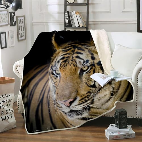 MOXINO 3D Tiger Sherpa Decke 130x150 cm Tiger Kuscheldecke Flauschig Microfiber Fleecedecke Weich und Warme Wohndecke Throw Blanket Sofadecke Couchdecke Tagesdecke（Muster 1-7） von MOXINO