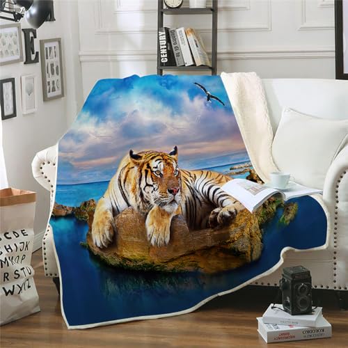 MOXINO 3D Tiger Sherpa Decke 130x150 cm Tiger Kuscheldecke Flauschig Microfiber Fleecedecke Weich und Warme Wohndecke Throw Blanket Sofadecke Couchdecke Tagesdecke（Muster 12-1） von MOXINO