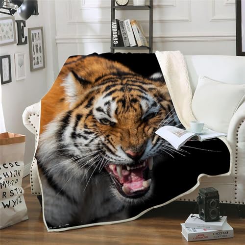 MOXINO 3D Tiger Sherpa Decke 130x150 cm Tiger Kuscheldecke Flauschig Microfiber Fleecedecke Weich und Warme Wohndecke Throw Blanket Sofadecke Couchdecke Tagesdecke（Muster 2-7） von MOXINO