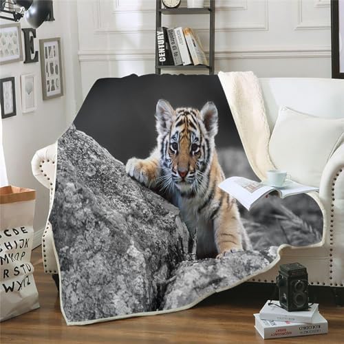 MOXINO 3D Tiger Sherpa Decke 130x150 cm Tiger Kuscheldecke Flauschig Microfiber Fleecedecke Weich und Warme Wohndecke Throw Blanket Sofadecke Couchdecke Tagesdecke（Muster 6-20） von MOXINO