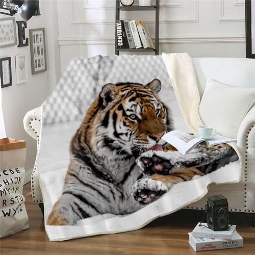 MOXINO 3D Tiger Sherpa Decke 130x150 cm Tiger Kuscheldecke Flauschig Microfiber Fleecedecke Weich und Warme Wohndecke Throw Blanket Sofadecke Couchdecke Tagesdecke（Muster 8-1） von MOXINO