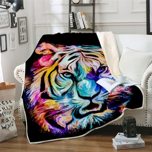 MOXINO 3D Tiger Sherpa Decke 130x150 cm Tiger Kuscheldecke Flauschig Microfiber Fleecedecke Weich und Warme Wohndecke Throw Blanket Sofadecke Couchdecke Tagesdecke（Muster 9-9） von MOXINO
