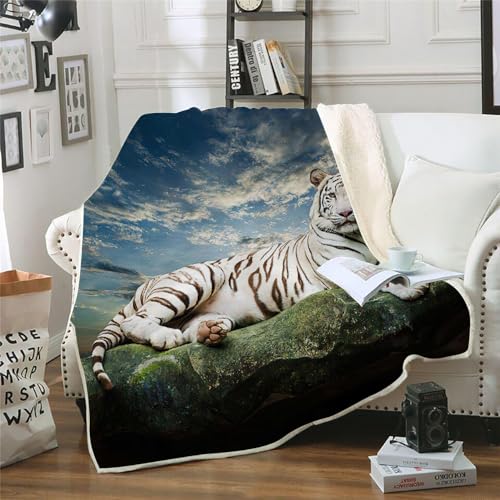 MOXINO 3D Tiger Sherpa Decke 150x200 cm Tiger Kuscheldecke Flauschig Microfiber Fleecedecke Weich und Warme Wohndecke Throw Blanket Sofadecke Couchdecke Tagesdecke（Muster 2-13） von MOXINO