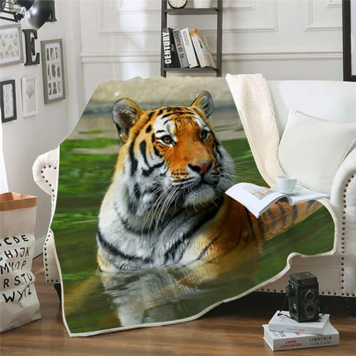 MOXINO 3D Tiger Sherpa Decke 150x200 cm Tiger Kuscheldecke Flauschig Microfiber Fleecedecke Weich und Warme Wohndecke Throw Blanket Sofadecke Couchdecke Tagesdecke（Muster 8-6） von MOXINO