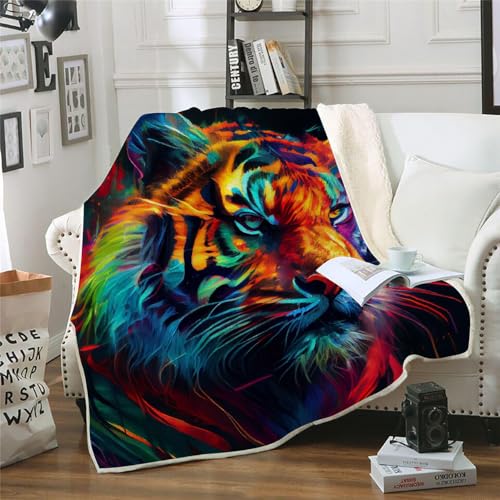 MOXINO 3D Tiger Sherpa Decke 150x200 cm Tiger Kuscheldecke Flauschig Microfiber Fleecedecke Weich und Warme Wohndecke Throw Blanket Sofadecke Couchdecke Tagesdecke（Muster 9-7） von MOXINO