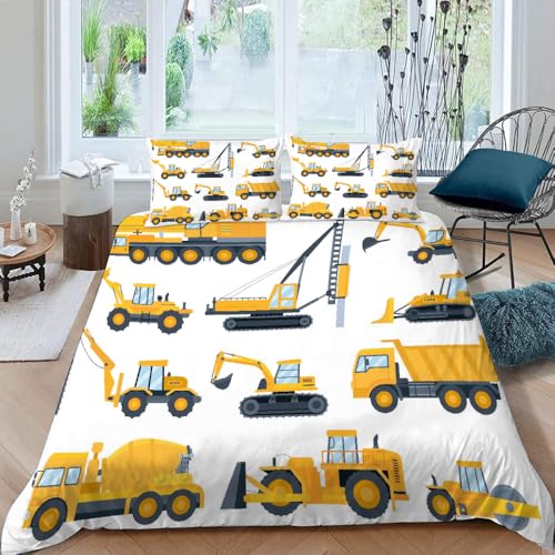 MOXINO 3D Traktor Bettwäsche 135x200 cm 4teilig Cartoon Auto Bettwäsche für Kinder Leicht Mikrofaser Bettbezug Sommer Weiche Bettbezüge mit 2 Kissenbezüge 50x75（Muster 136-5） von MOXINO