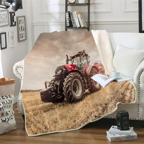MOXINO 3D Traktor Sherpa Decke 130x150 cm Traktor Kuscheldecke Flauschig Microfiber Fleecedecke Weich und Warme Wohndecke Throw Blanket Sofadecke Couchdecke Tagesdecke（Muster 16-2） von MOXINO