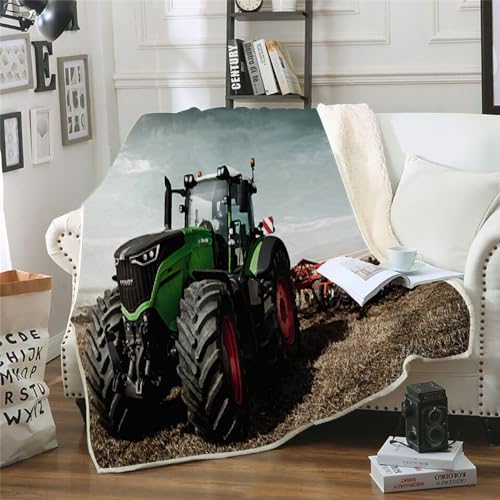 MOXINO 3D Traktor Sherpa Decke 130x150 cm Traktor Kuscheldecke Flauschig Microfiber Fleecedecke Weich und Warme Wohndecke Throw Blanket Sofadecke Couchdecke Tagesdecke（Muster 17-11） von MOXINO