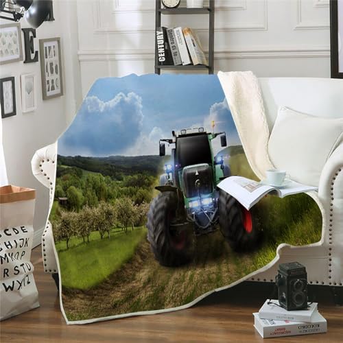MOXINO 3D Traktor Sherpa Decke 130x150 cm Traktor Kuscheldecke Flauschig Microfiber Fleecedecke Weich und Warme Wohndecke Throw Blanket Sofadecke Couchdecke Tagesdecke（Muster 18-18） von MOXINO