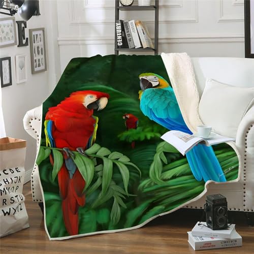 MOXINO 3D Vogel Sherpa Decke 150x200 cm Papagei Kuscheldecke Flauschig Microfiber Fleecedecke Weich und Warme Wohndecke Throw Blanket Sofadecke Couchdecke Tagesdecke（Muster 14-1） von MOXINO
