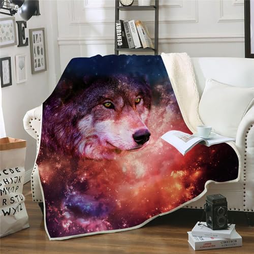 MOXINO 3D Wolf Sherpa Decke 130x150 cm Sternenhimmel Kuscheldecke Flauschig Microfiber Fleecedecke Weich und Warme Wohndecke Throw Blanket Sofadecke Couchdecke Tagesdecke（Muster 1-3） von MOXINO