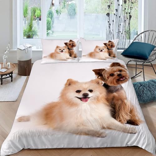 MOXINO 3D Yorkshire Terrier Bettwäsche 135x200 cm 4teilig Yorkshire Terrier Bettwäsche für Kinder Leicht Mikrofaser Bettbezug Sommer Weiche Bettbezüge mit 2 Kissenbezüge 50x75（Muster 132-10） von MOXINO
