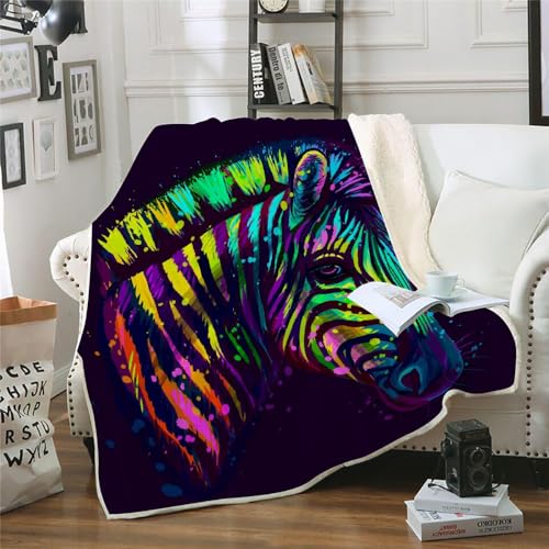 MOXINO 3D Zebra Sherpa Decke 130x150 cm Zebra Kuscheldecke Flauschig Microfiber Fleecedecke Weich und Warme Wohndecke Throw Blanket Sofadecke Couchdecke Tagesdecke（Muster 19-6） von MOXINO
