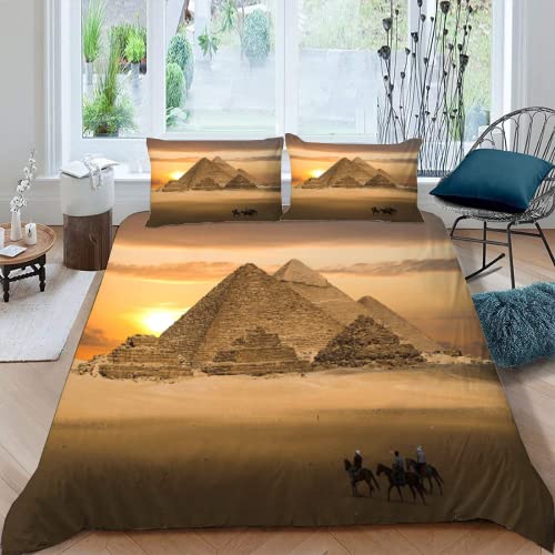 MOXINO Ägypten Bettbezüge für Kinder Jungen Mädchen Einzelbett 3D Pyramide Bettwäsche 135x200 cm 2teilig Leicht Mikrofaser Bettbezug Sommer Warm Weiche Bettwaren mit Kissenbezüge 80x80 von MOXINO