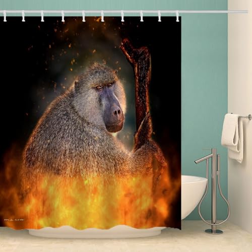MOXINO AFFE Duschvorhang Anti-Schimmel 120x180 cm Polyester Stoff Textil Waschbar Wasserdicht Badvorhang 3D Tier Motiv Duschvorhänge Badezimmer mit 12 Haken（Stil 104-10） von MOXINO