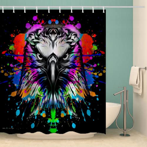 MOXINO Adler Duschvorhang Anti-Schimmel 240x200 cm Polyester Stoff Textil Waschbar Badvorhang 3D Abstraktion Graffiti Motiv Design Duschvorhänge Wasserdicht Badezimmer Vorhänge mit 12 Haken von MOXINO