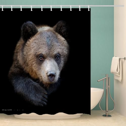 MOXINO Bär Duschvorhang Anti-Schimmel 200x240 cm Polyester Stoff Textil Waschbar Wasserdicht Badvorhang 3D Bär Motiv Duschvorhänge Badezimmer mit 12 Haken（Stil 94-15） von MOXINO