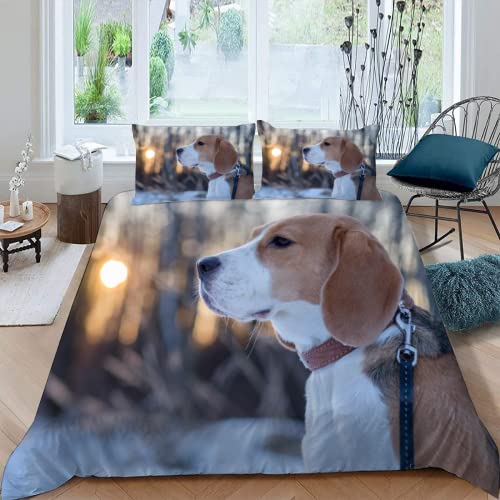 MOXINO Beagles Bettbezüge für Kinder Jungen Mädchen Einzelbett 3D Tier Hund Bettwäsche 135x200 cm 2teilig Leicht Mikrofaser Bettbezug Sommer Warm Weiche Bettwaren mit Kissenbezüge 80x80 von MOXINO