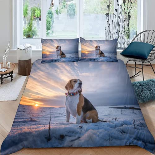 MOXINO Beagles Bettbezüge für Kinder Jungen Mädchen Einzelbett 3D Tier Hund Bettwäsche 135x200 cm 2teilig Leicht Mikrofaser Bettbezug Sommer Warm Weiche Bettwaren mit Kissenbezüge 80x80 von MOXINO