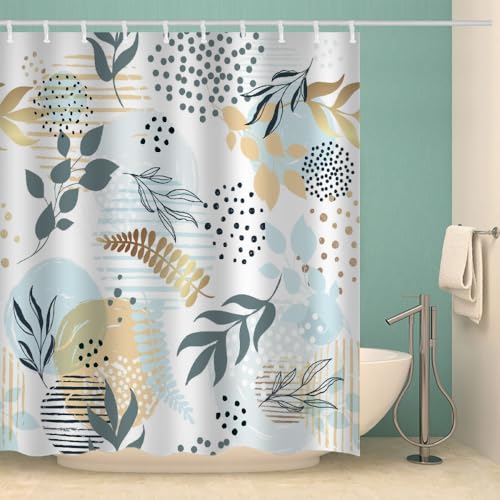 MOXINO Blätter Duschvorhang Anti-Schimmel 120x180 cm Polyester Stoff Textil Waschbar Wasserdicht Badvorhang 3D Blätter Motiv Duschvorhänge Badezimmer mit 12 Haken（Stil 110-3） von MOXINO