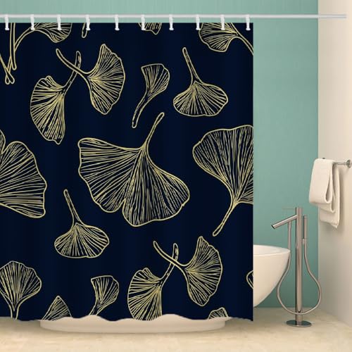 MOXINO Blätter Duschvorhang Anti-Schimmel 200x240 cm Polyester Stoff Textil Waschbar Wasserdicht Badvorhang 3D Blätter Motiv Duschvorhänge Badezimmer mit 12 Haken（Stil 98-10） von MOXINO