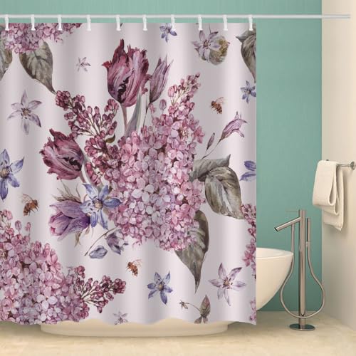 MOXINO Blume Duschvorhang Anti-Schimmel 180x200 cm Polyester Stoff Textil Waschbar Wasserdicht Badvorhang 3D Blumen Motiv Duschvorhänge Badezimmer mit 12 Haken（Stil 106-12） von MOXINO