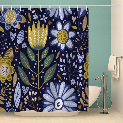 MOXINO Blumen Duschvorhang Anti-Schimmel 180x200 cm Polyester Stoff Textil Waschbar Wasserdicht Badvorhang 3D Blumen Motiv Duschvorhänge Badezimmer mit 12 Haken（Stil 105-4） von MOXINO