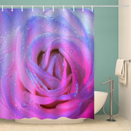 MOXINO Blumen Duschvorhang Anti-Schimmel 200x240 cm Polyester Stoff Textil Waschbar Wasserdicht Badvorhang 3D Blumen Motiv Duschvorhänge Badezimmer mit 12 Haken（Stil 94-14） von MOXINO