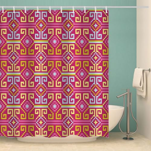 MOXINO Boho Duschvorhang Anti-Schimmel 120x180 cm Polyester Stoff Textil Waschbar Wasserdicht Badvorhang 3D Boho Motiv Duschvorhänge Badezimmer mit 12 Haken（Stil 95-10） von MOXINO