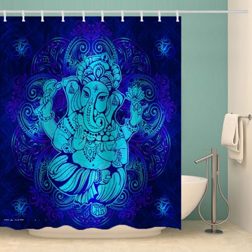 MOXINO Boho Duschvorhang Anti-Schimmel 180x180 cm Polyester Stoff Textil Waschbar Wasserdicht Badvorhang 3D Abstrakter Elefant Motiv Duschvorhänge Badezimmer mit 12 Haken（Stil 102-14） von MOXINO