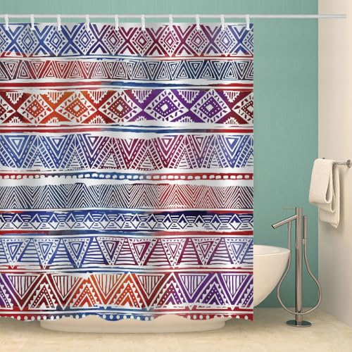 MOXINO Boho Duschvorhang Anti-Schimmel 180x180 cm Polyester Stoff Textil Waschbar Wasserdicht Badvorhang 3D Boho Motiv Duschvorhänge Badezimmer mit 12 Haken（Stil 102-10） von MOXINO