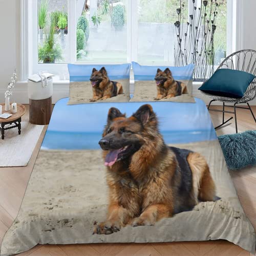 MOXINO Deutscher Schäferhund Bettwäsche 155x220 cm 3teilig Tier Hund Bettbezüge für Teenager Jungen Mädchen Einzelbett Mikrofaser Bettbezug Sommer Warm Weiche Bettwaren mit 2 Kissenbezüge 80x80 von MOXINO