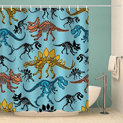 MOXINO Dinosaurier Duschvorhang Anti-Schimmel 180x200 cm Polyester Stoff Textil Waschbar Badvorhang 3D Abstrakt Dino Motiv Design Shower Curtain Wasserdicht Badezimmer Vorhänge mit 12 Haken von MOXINO