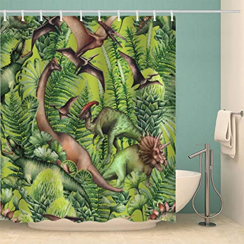 MOXINO Dinosaurier Duschvorhang Anti-Schimmel 180x200 cm Polyester Stoff Textil Waschbar Badvorhang 3D Dschungel Dino Motiv Design Shower Curtain Wasserdicht Badezimmer Vorhänge mit 12 Haken MOXINO Dinosaurier Duschvorhang Anti-Schimmel 180x200 cm Polyester Stoff Textil Waschbar Badvorhang 3D Dschungel Dino Motiv Design Shower Curtain Wasserdicht Badezimmer Vorhänge mit 12 Haken von MOXINO