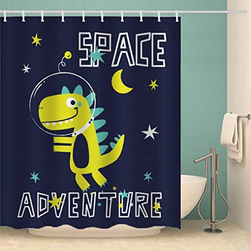 MOXINO Dinosaurier Duschvorhang Anti-Schimmel 240x200 cm Polyester Stoff Textil Waschbar Badvorhang 3D Astronaut Dino Motiv Design Shower Curtain Wasserdicht Badezimmer Vorhänge mit 12 Haken von MOXINO