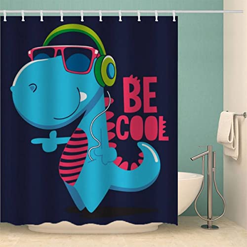 MOXINO Dinosaurier Duschvorhang Anti-Schimmel 240x200 cm Polyester Stoff Textil Waschbar Badvorhang 3D Musik Dino Motiv Design Shower Curtain Wasserdicht Badezimmer Vorhänge mit 12 Haken von MOXINO