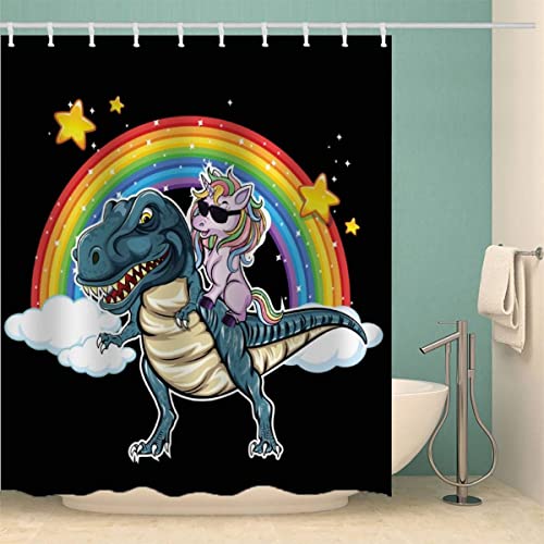 MOXINO Einhorn Duschvorhang Anti-Schimmel 240x200 cm Polyester Stoff Textil Waschbar Badvorhang 3D Lustig Regenbogen Dino Motiv Design Duschvorhänge Wasserdicht Badezimmer Vorhänge mit 12 Haken MOXINO Einhorn Duschvorhang Anti-Schimmel 240x200 cm Polyester Stoff Textil Waschbar Badvorhang 3D Lustig Regenbogen Dino Motiv Design Duschvorhänge Wasserdicht Badezimmer Vorhänge mit 12 Haken von MOXINO