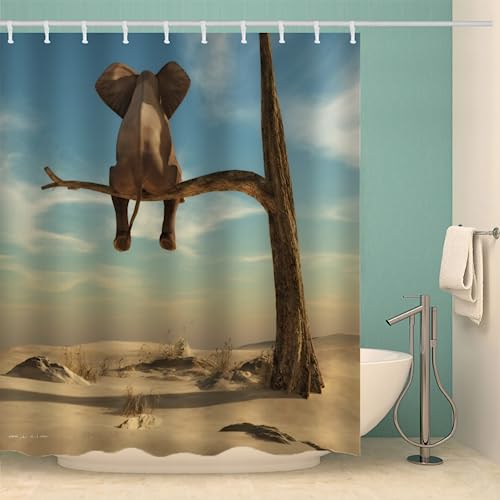 MOXINO Elefant Duschvorhang Anti-Schimmel 120x180 cm Polyester Stoff Textil Waschbar Badvorhang 3D Lustiger Elefant Motiv Design Shower Curtain Wasserdicht Badezimmer Vorhänge mit 12 Haken von MOXINO